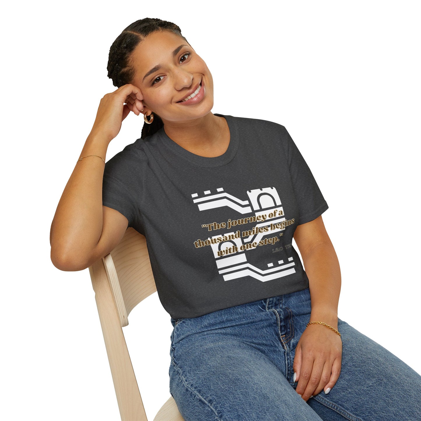 The Journey of a Thousand Miles Begins with One Step Unisex Softstyle T-Shirt Direction Quote Shirt Comfortable Daily Shirt Gift T-shirt