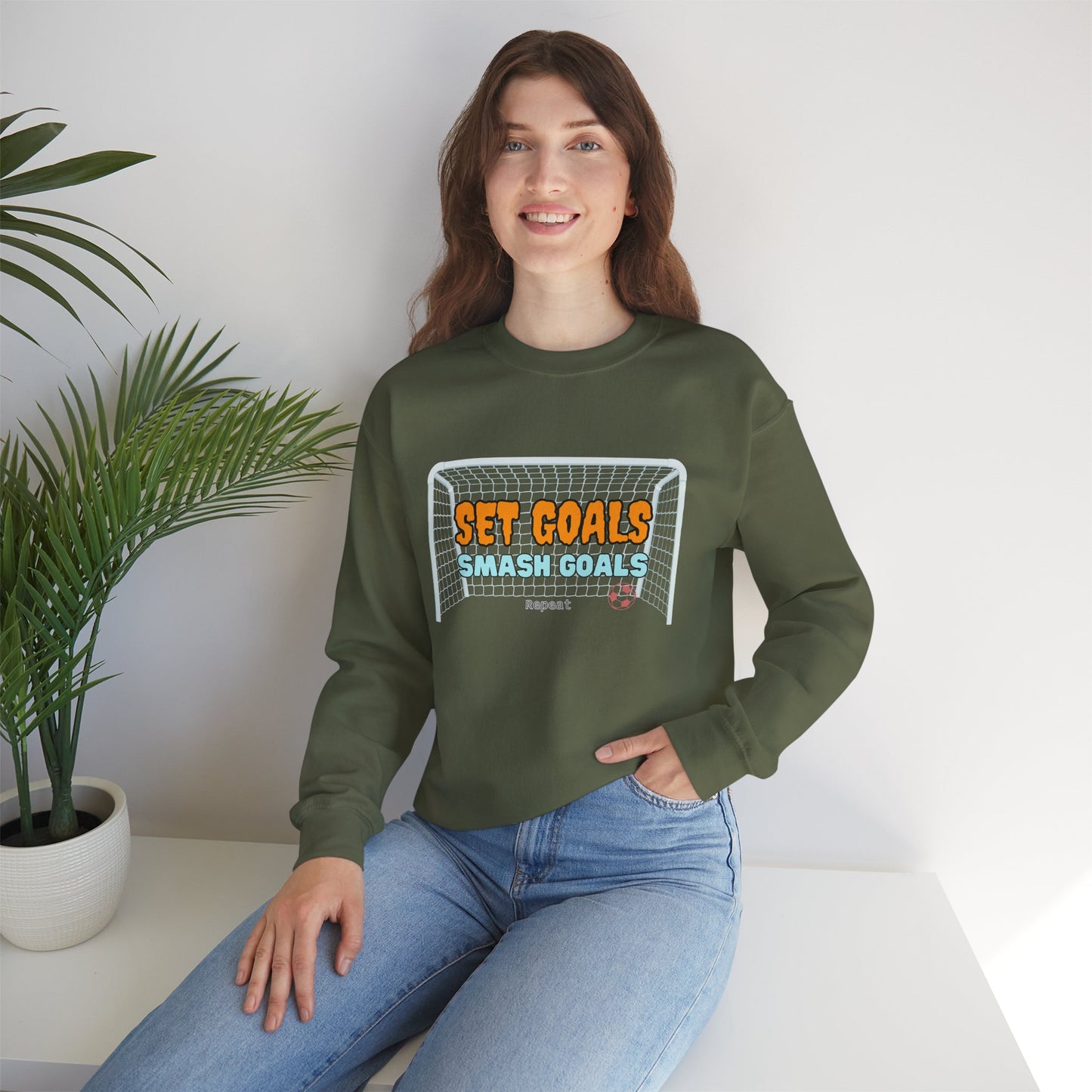 Set Goal Smash Goal Repeat Sweatshirt, Positive Mind Sweatshirt, Motivational Outfit, Comfortable Sweatshirt, Perfect Gift Sweatshirt