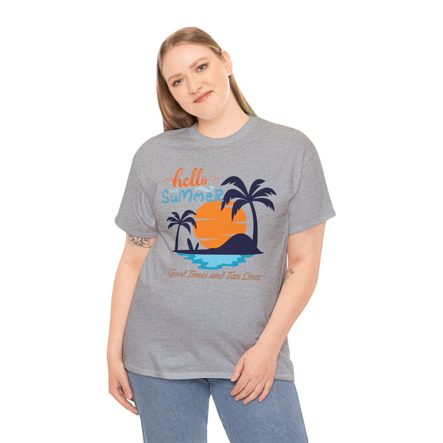 Hello Summer, Good Times and Tan Lines Shirt Unisex Heavy Cotton Tee Family Vacation Shirt Family Summer Shirt Unisex Trendy Summer Shirt
