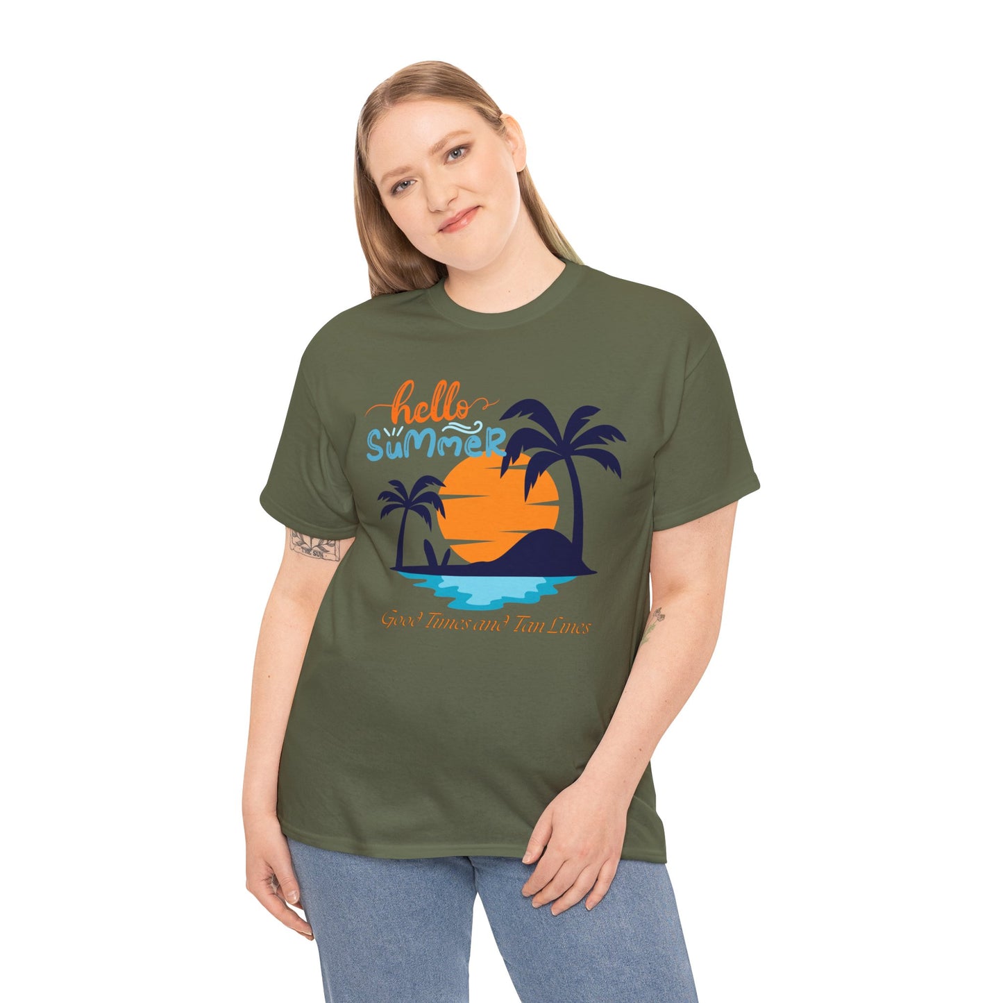 Hello Summer, Good Times and Tan Lines Shirt Unisex Heavy Cotton Tee Family Vacation Shirt Family Summer Shirt Unisex Trendy Summer Shirt