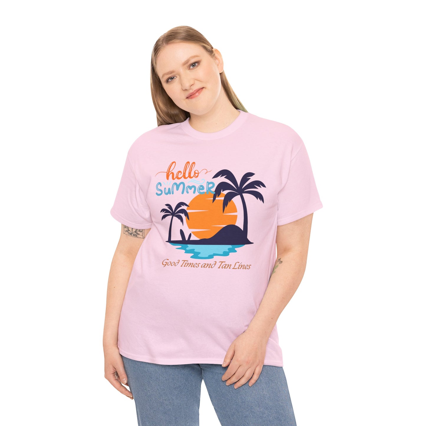 Hello Summer, Good Times and Tan Lines Shirt Unisex Heavy Cotton Tee Family Vacation Shirt Family Summer Shirt Unisex Trendy Summer Shirt