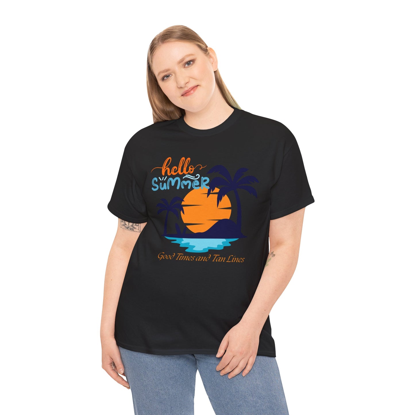 Hello Summer, Good Times and Tan Lines Shirt Unisex Heavy Cotton Tee Family Vacation Shirt Family Summer Shirt Unisex Trendy Summer Shirt