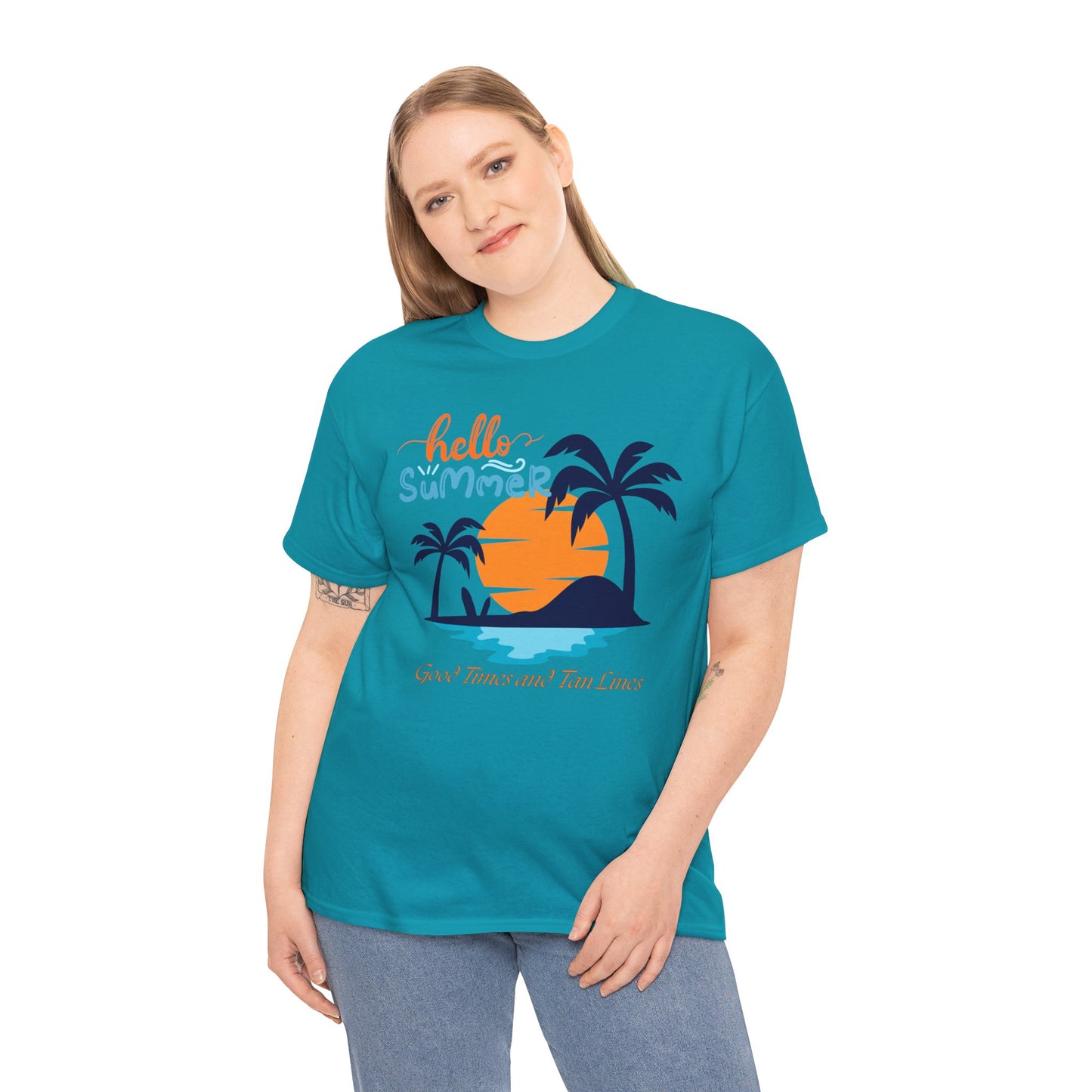Hello Summer, Good Times and Tan Lines Shirt Unisex Heavy Cotton Tee Family Vacation Shirt Family Summer Shirt Unisex Trendy Summer Shirt