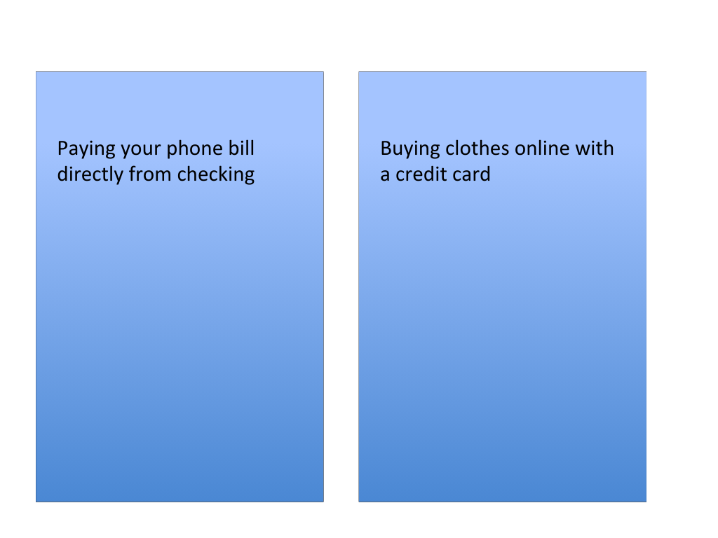 Credit vs. Debit Game Card Deck