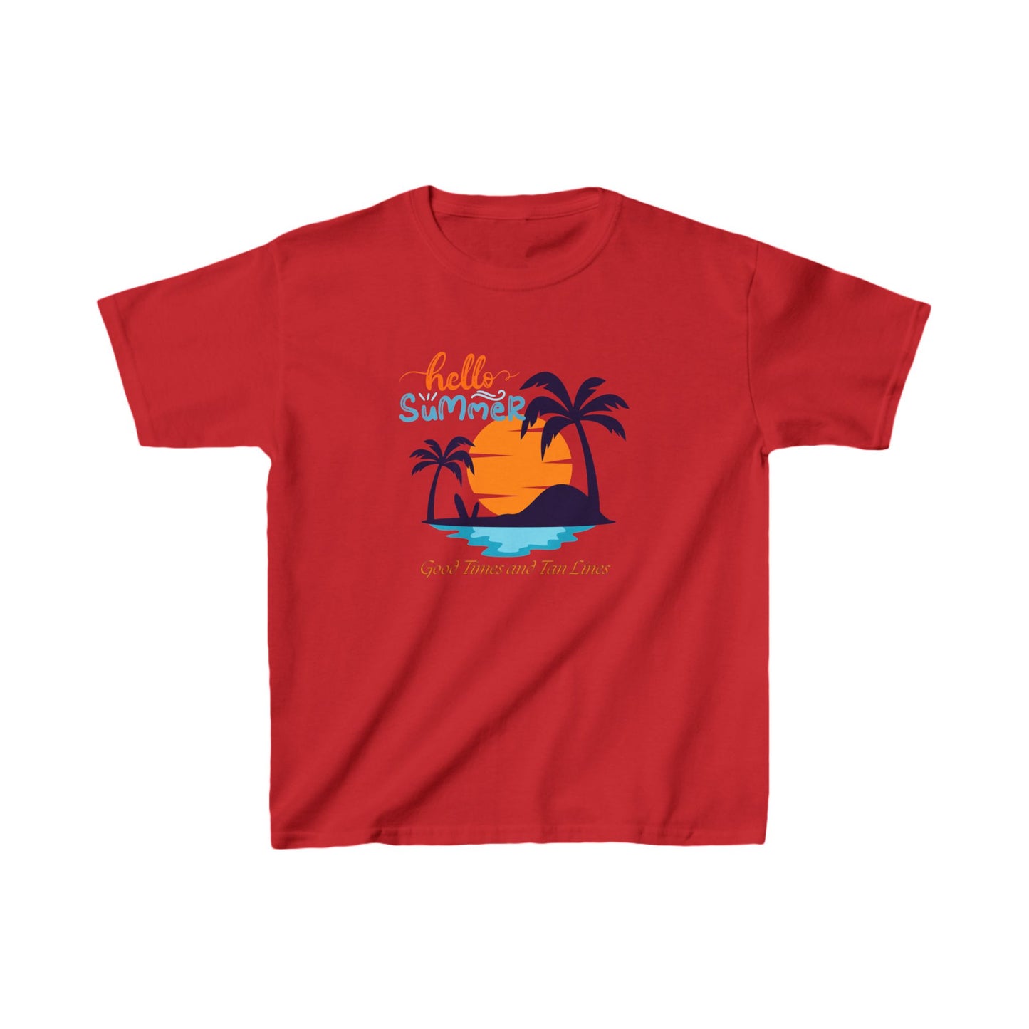 Hello Summer Good Times and Tan Lines - Kids Heavy Cotton™ Tee Kids Summer Shirt Kids Vacation Shirt Family Summer Shirt Trendy kid Shirt