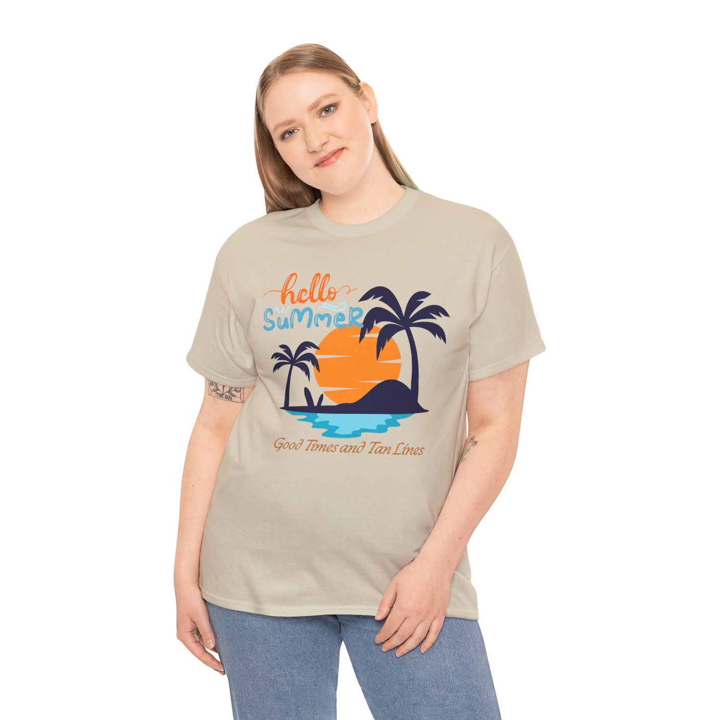 Hello Summer, Good Times and Tan Lines Shirt Unisex Heavy Cotton Tee Family Vacation Shirt Family Summer Shirt Unisex Trendy Summer Shirt