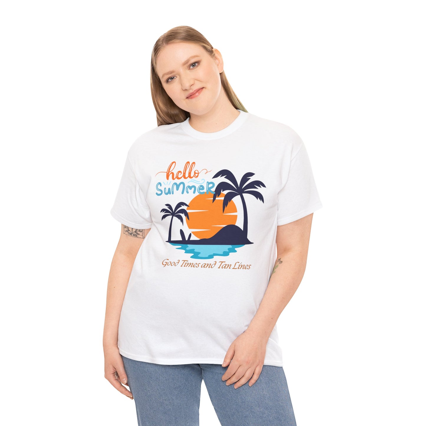 Hello Summer, Good Times and Tan Lines Shirt Unisex Heavy Cotton Tee Family Vacation Shirt Family Summer Shirt Unisex Trendy Summer Shirt