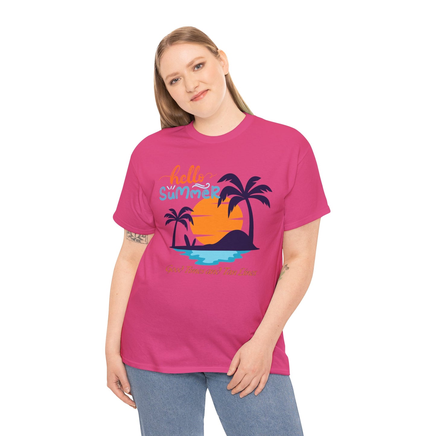 Hello Summer, Good Times and Tan Lines Shirt Unisex Heavy Cotton Tee Family Vacation Shirt Family Summer Shirt Unisex Trendy Summer Shirt