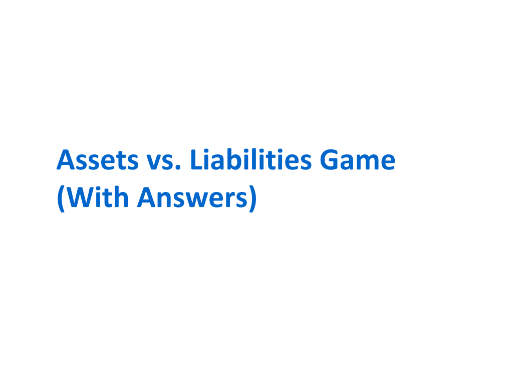 Assets vs. Liabilities Game Card Deck