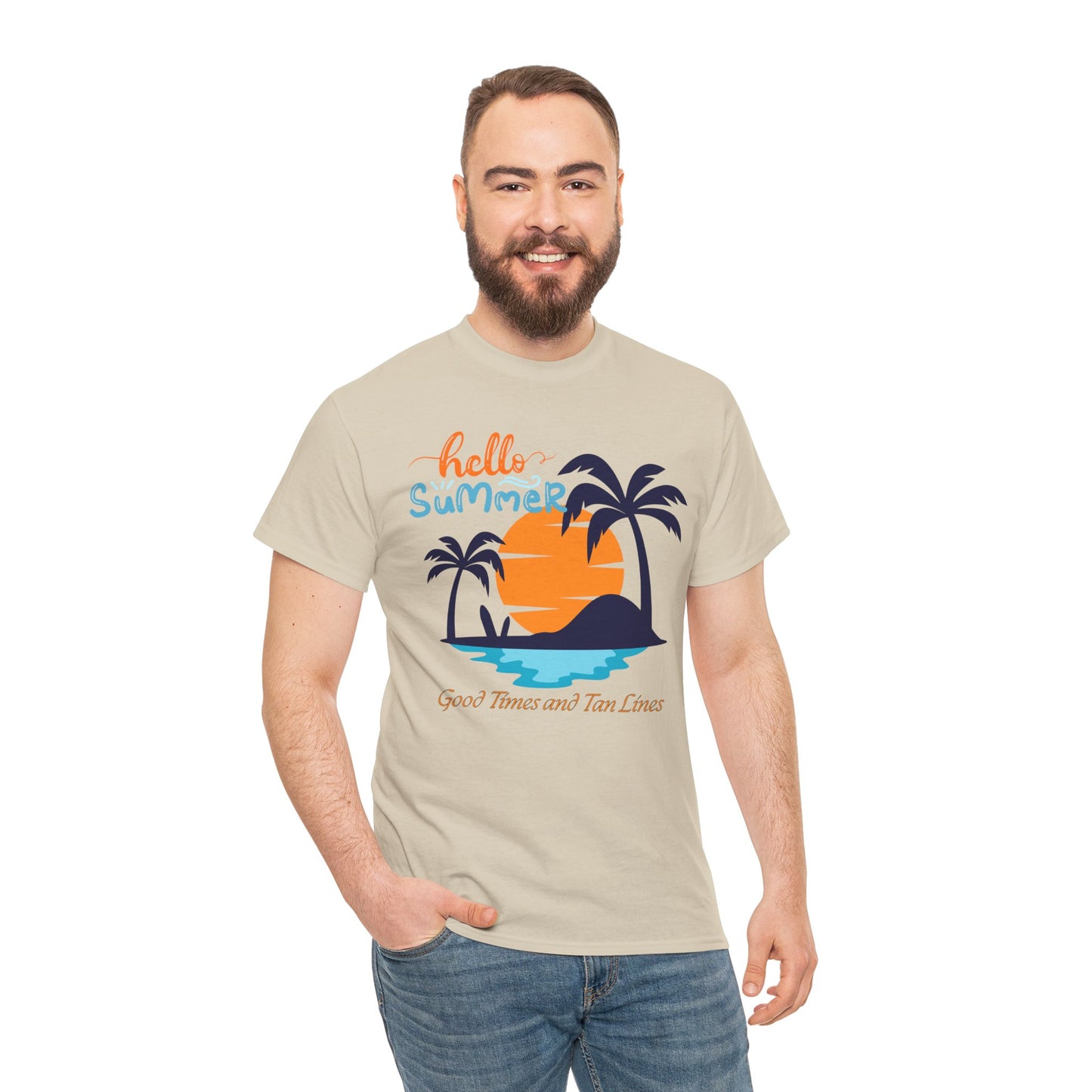 Hello Summer, Good Times and Tan Lines Shirt Unisex Heavy Cotton Tee Family Vacation Shirt Family Summer Shirt Unisex Trendy Summer Shirt