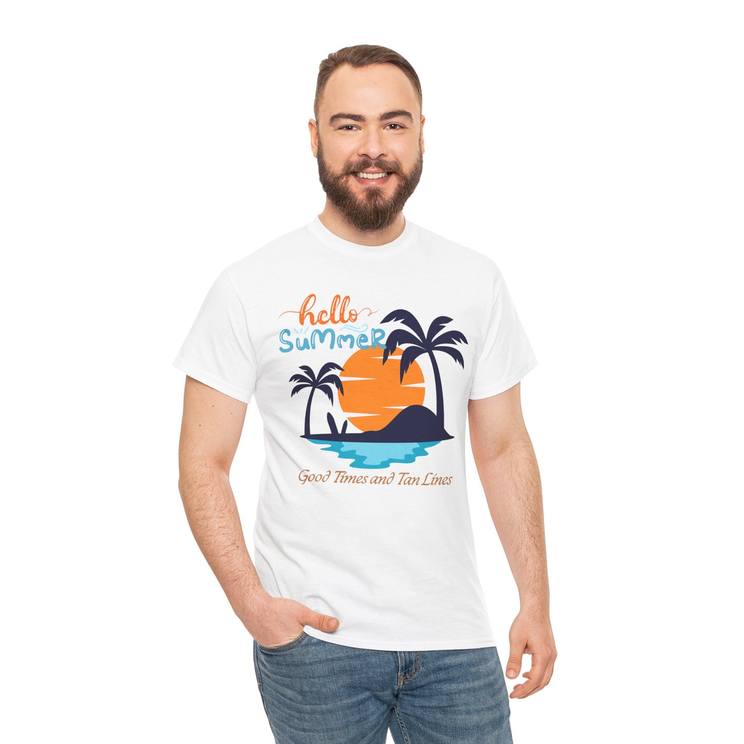 Hello Summer, Good Times and Tan Lines Shirt Unisex Heavy Cotton Tee Family Vacation Shirt Family Summer Shirt Unisex Trendy Summer Shirt
