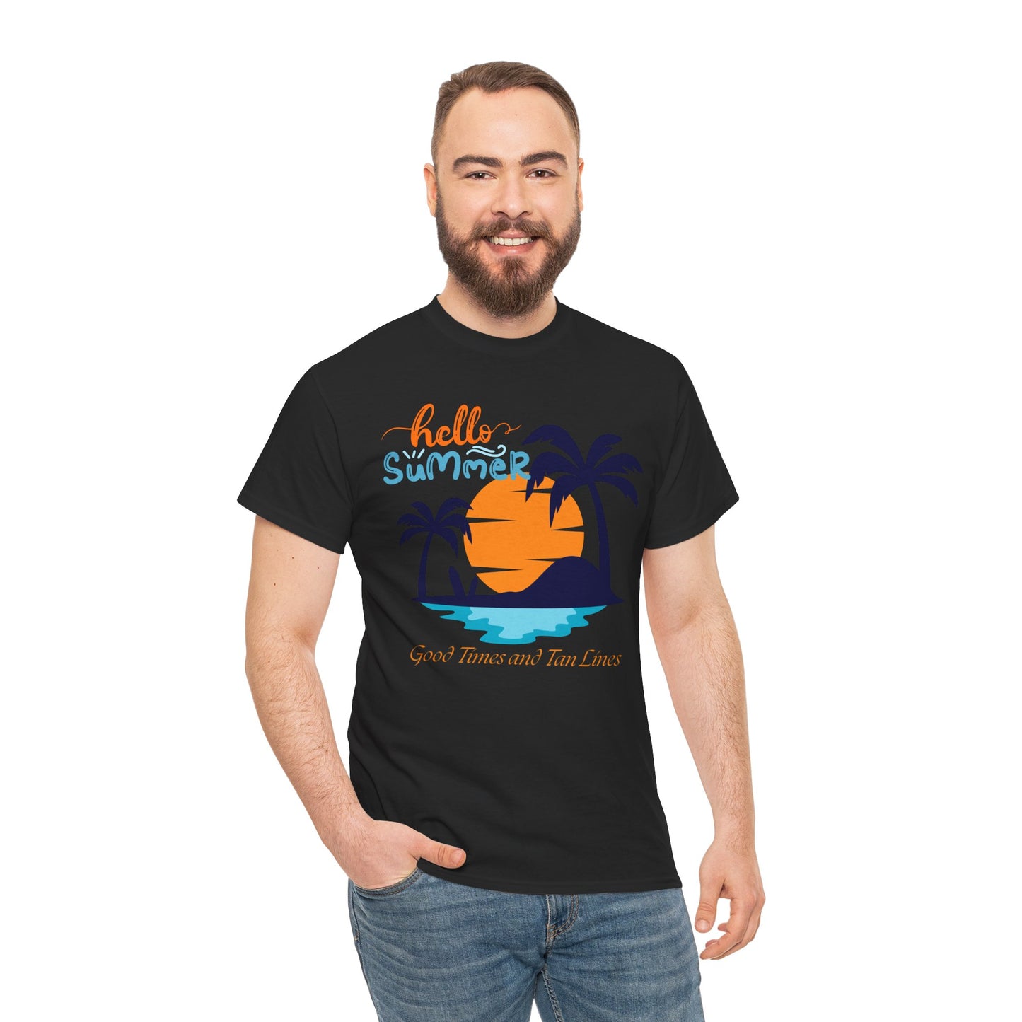 Hello Summer, Good Times and Tan Lines Shirt Unisex Heavy Cotton Tee Family Vacation Shirt Family Summer Shirt Unisex Trendy Summer Shirt
