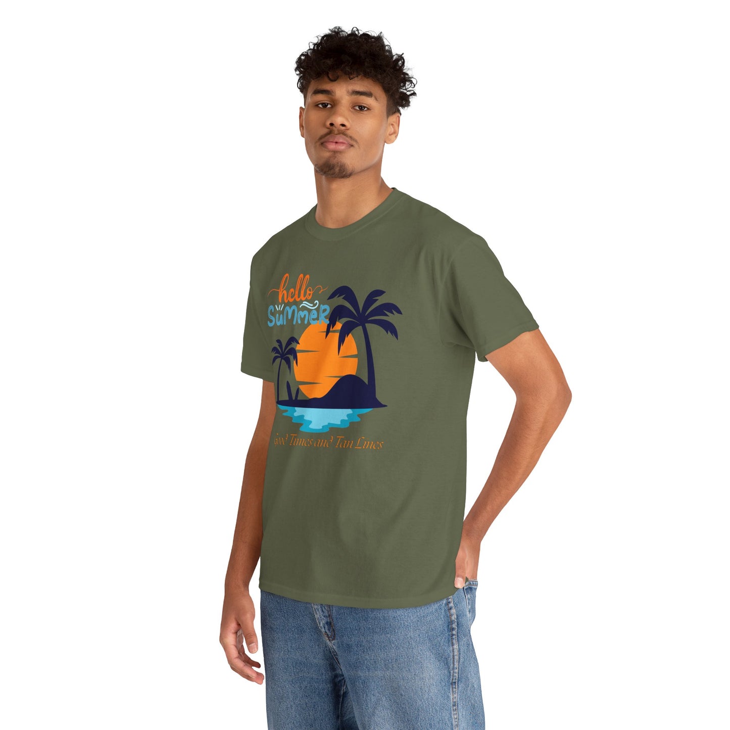 Hello Summer, Good Times and Tan Lines Shirt Unisex Heavy Cotton Tee Family Vacation Shirt Family Summer Shirt Unisex Trendy Summer Shirt