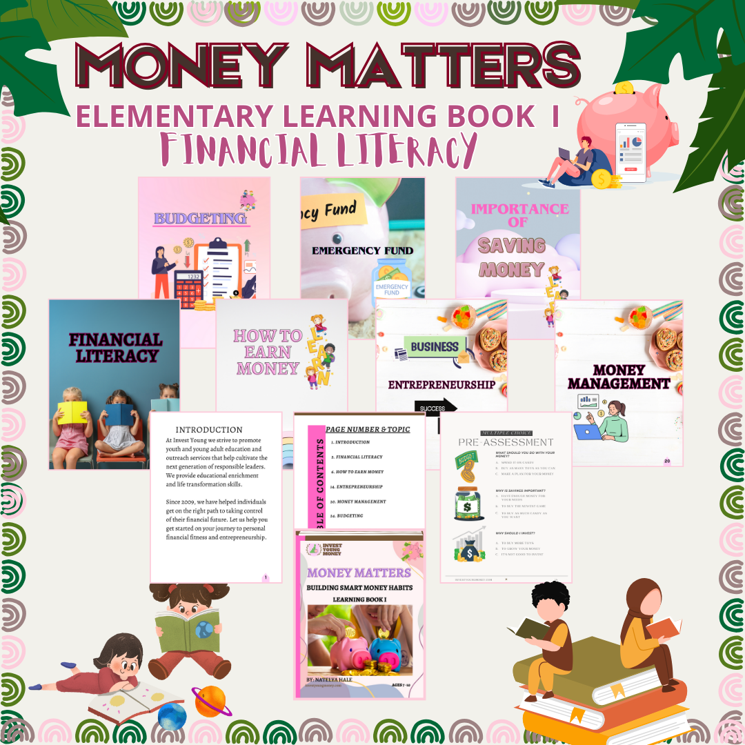 Elementary Financial Literacy Volume I Printable Digital Product designed Young Learners Fundamentals of Financial Literacy Easily downloadable Children Workbook Key Concepts of Money Management.