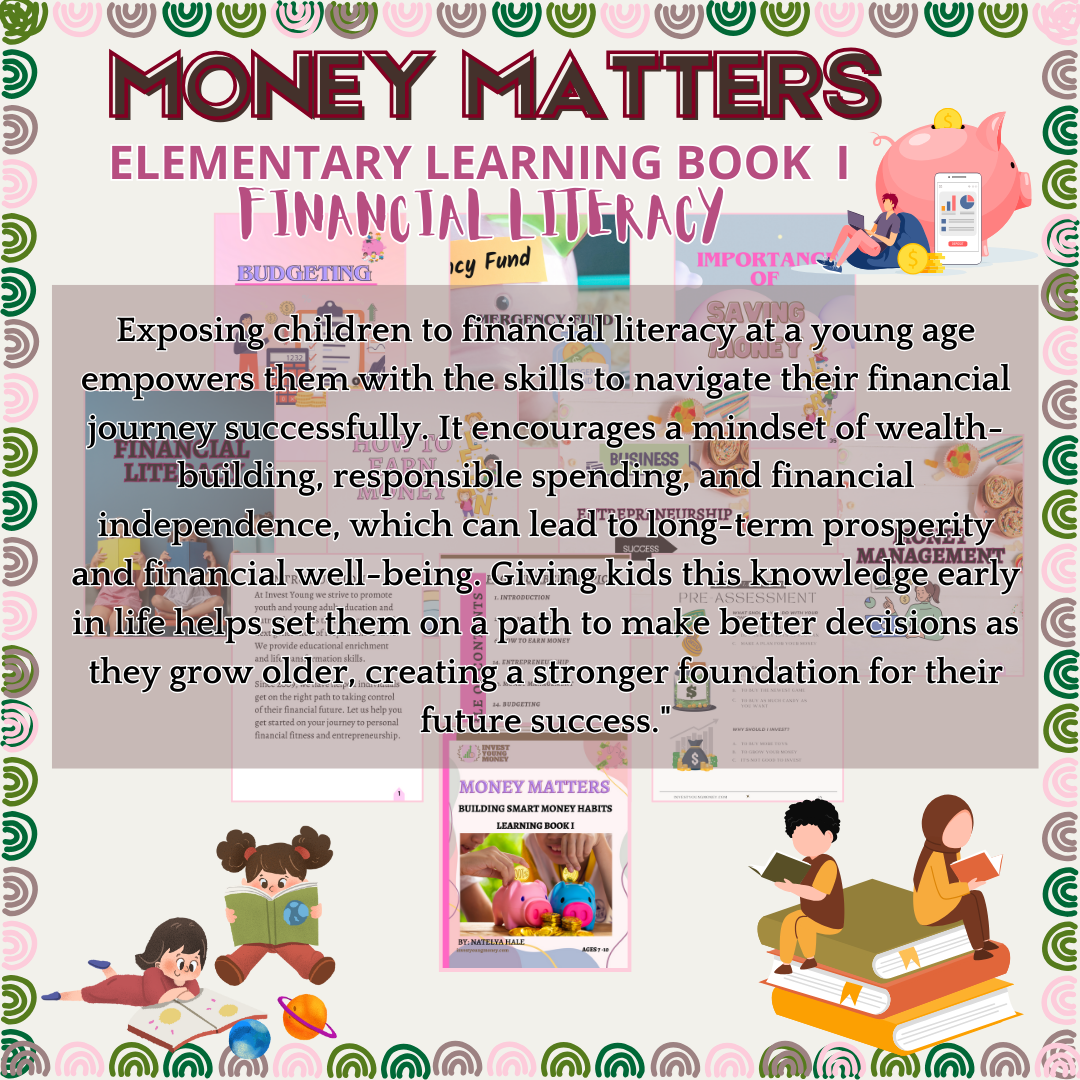 Elementary Financial Literacy Volume I Printable Digital Product designed Young Learners Fundamentals of Financial Literacy Easily downloadable Children Workbook Key Concepts of Money Management.