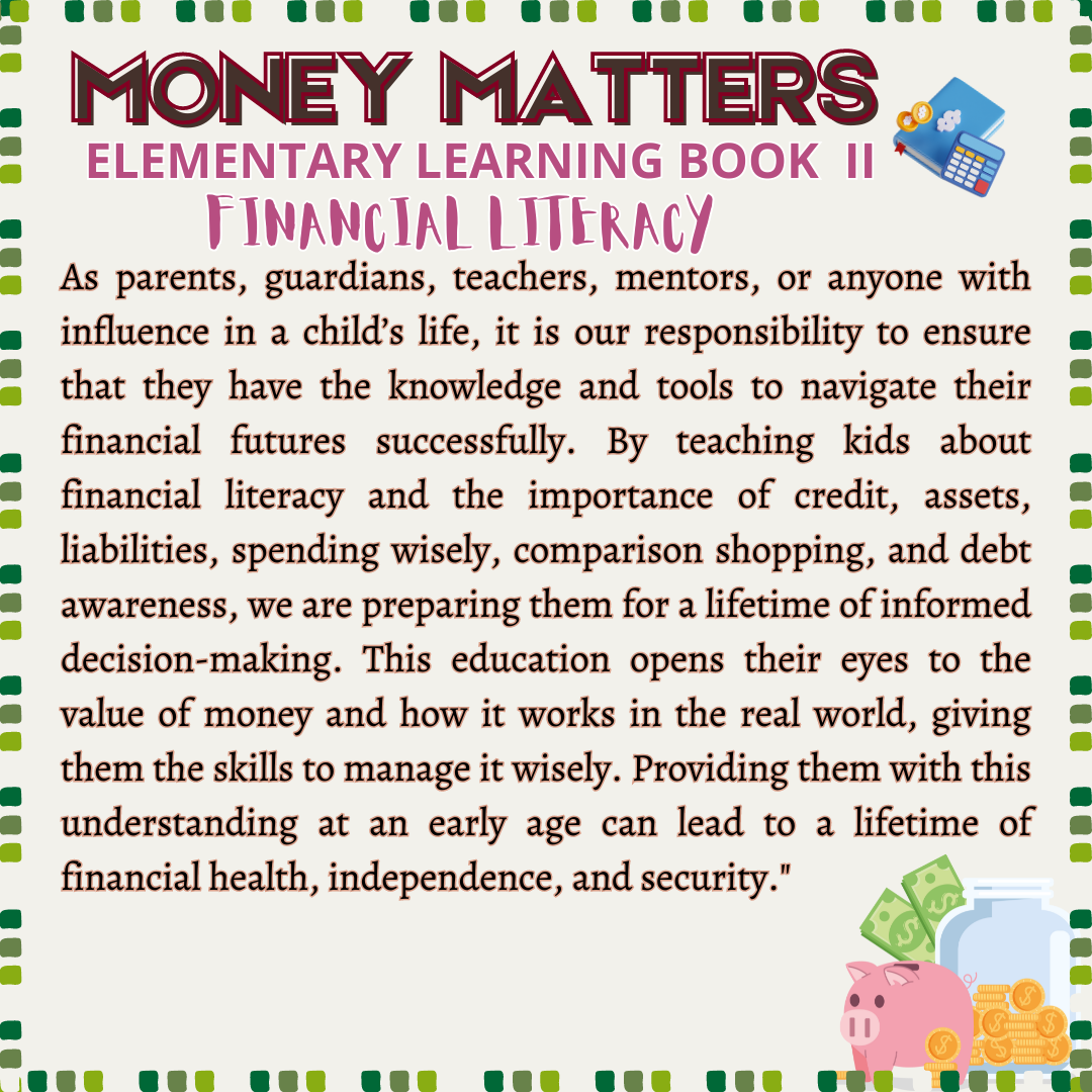 Elementary Financial Literacy Volume II Kids Educational Resources Learning Book Worksheet for Kids Money Learning Digital Printable