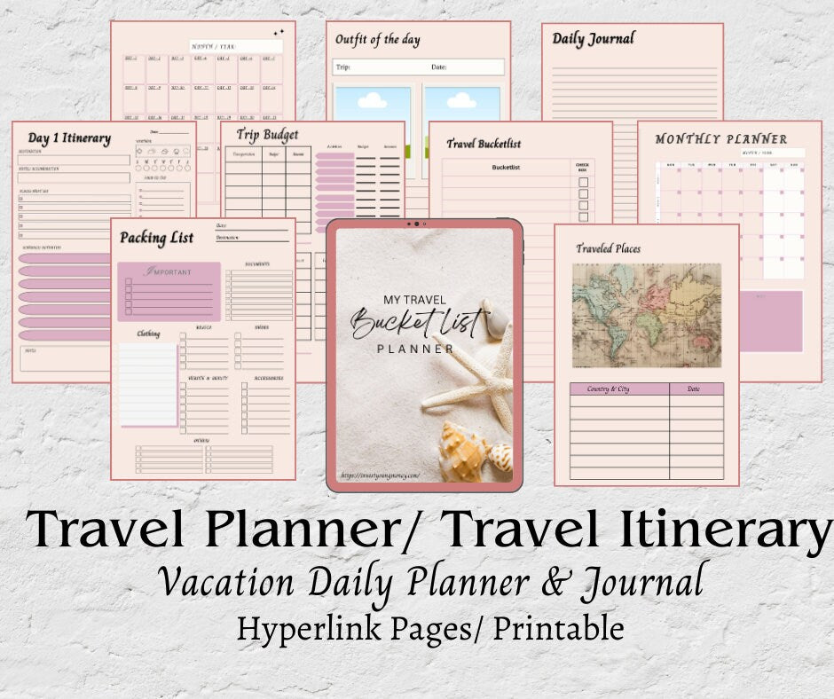 Digital Undated Travel Planner Itinerary Travel Planner Printable BUNDLE Trip Itinerary Packing List Travel Budget Planner Aesthetic Travel