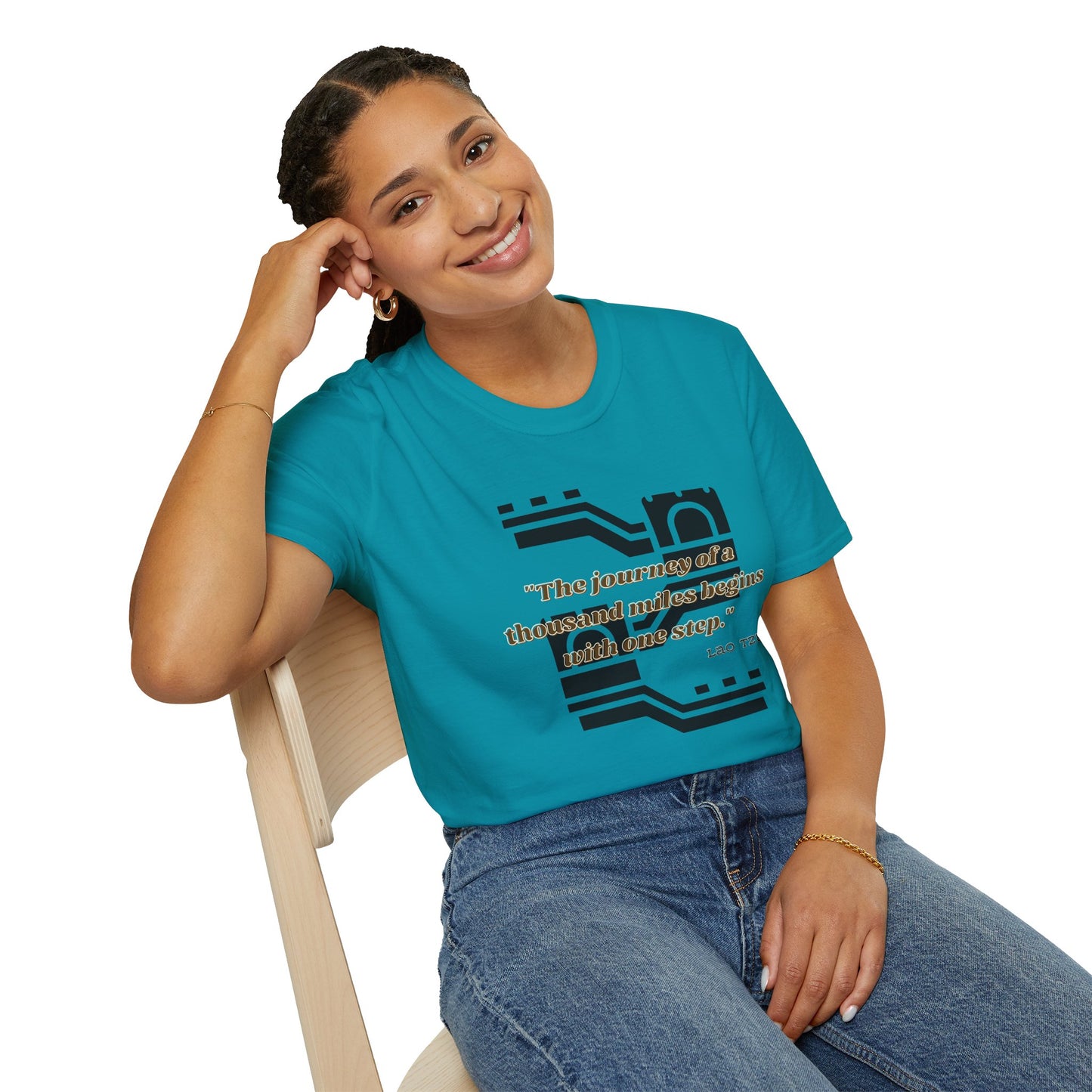 The Journey of a Thousand Miles Begins with One Step Unisex Softstyle T-Shirt Direction Quote Shirt Comfortable Daily Shirt Gift T-shirt