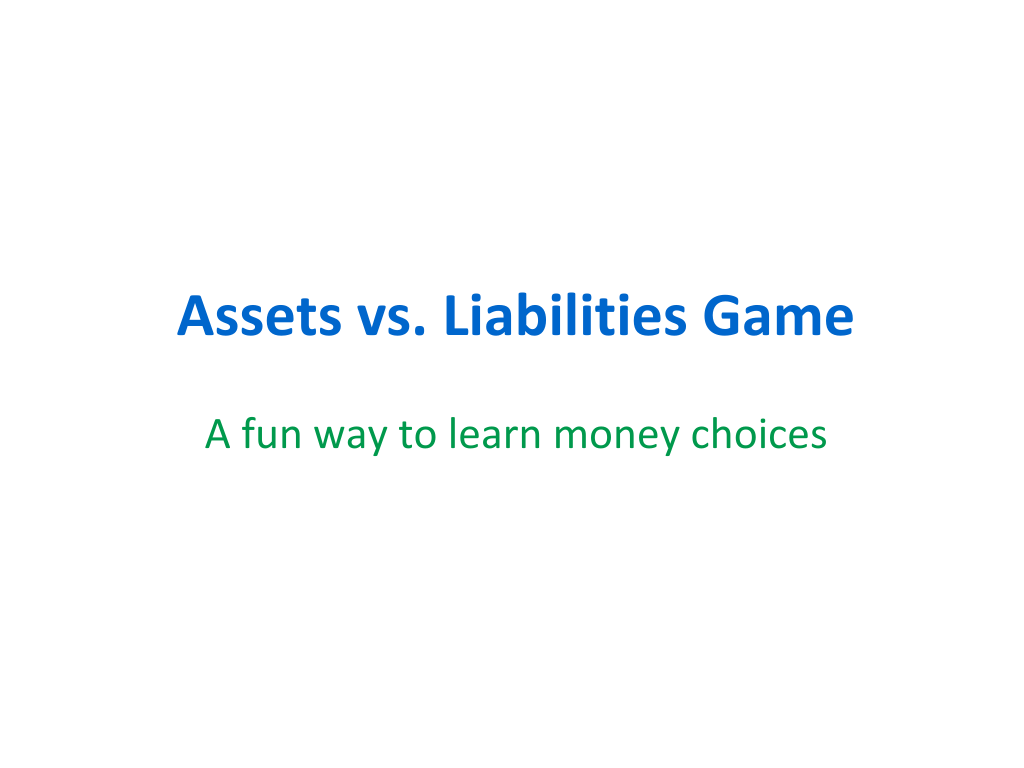 Assets vs. Liabilities Game Card Deck