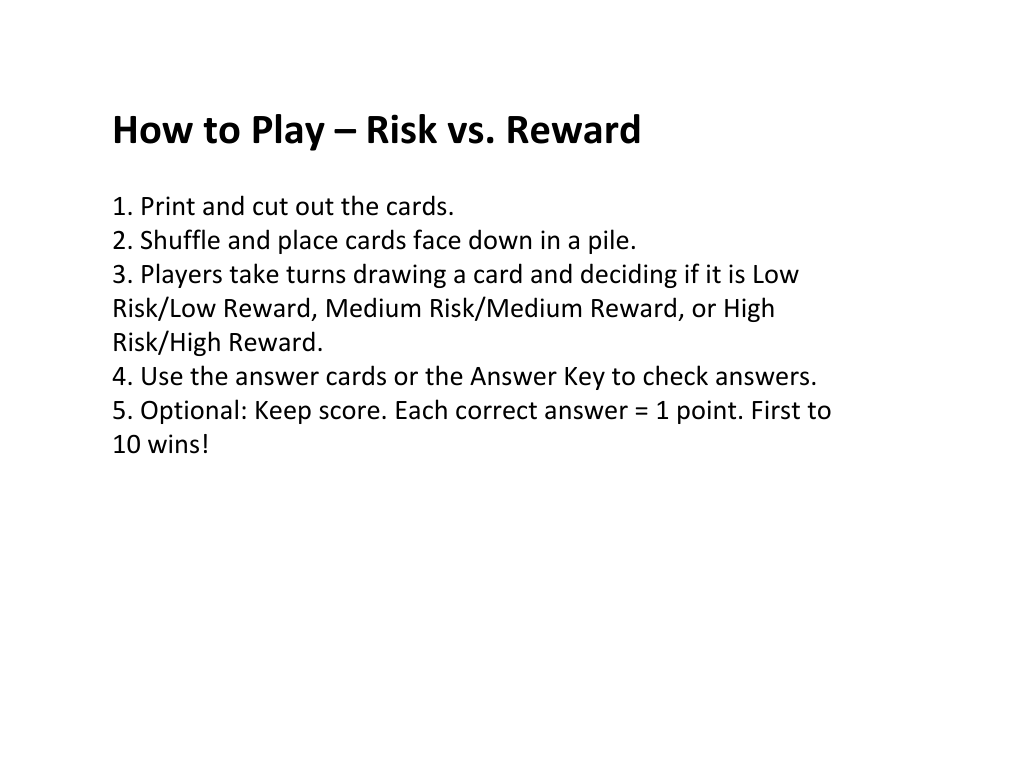 Risk vs. Reward Card Game Deck
