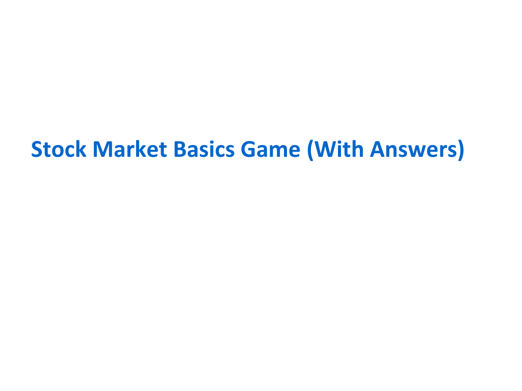Stock Market Basics Game Card Deck
