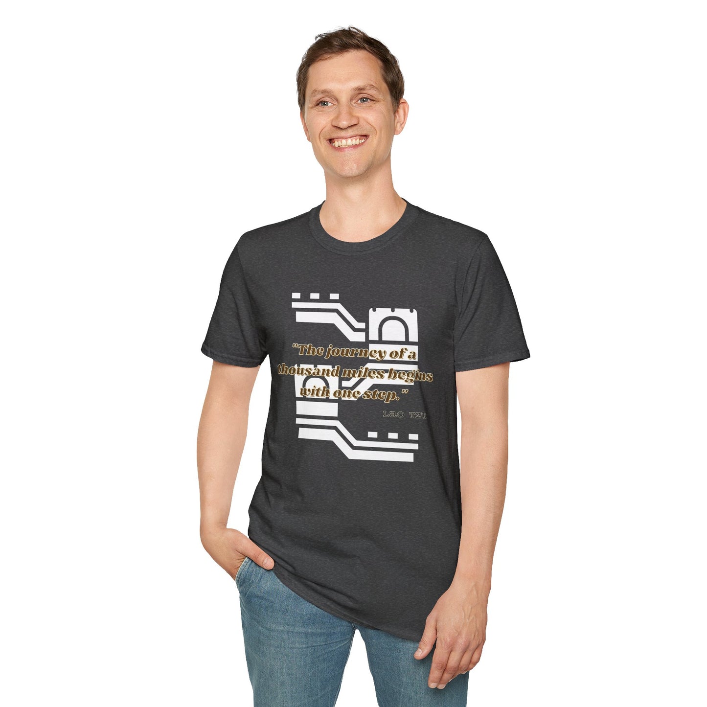 The Journey of a Thousand Miles Begins with One Step Unisex Softstyle T-Shirt Direction Quote Shirt Comfortable Daily Shirt Gift T-shirt