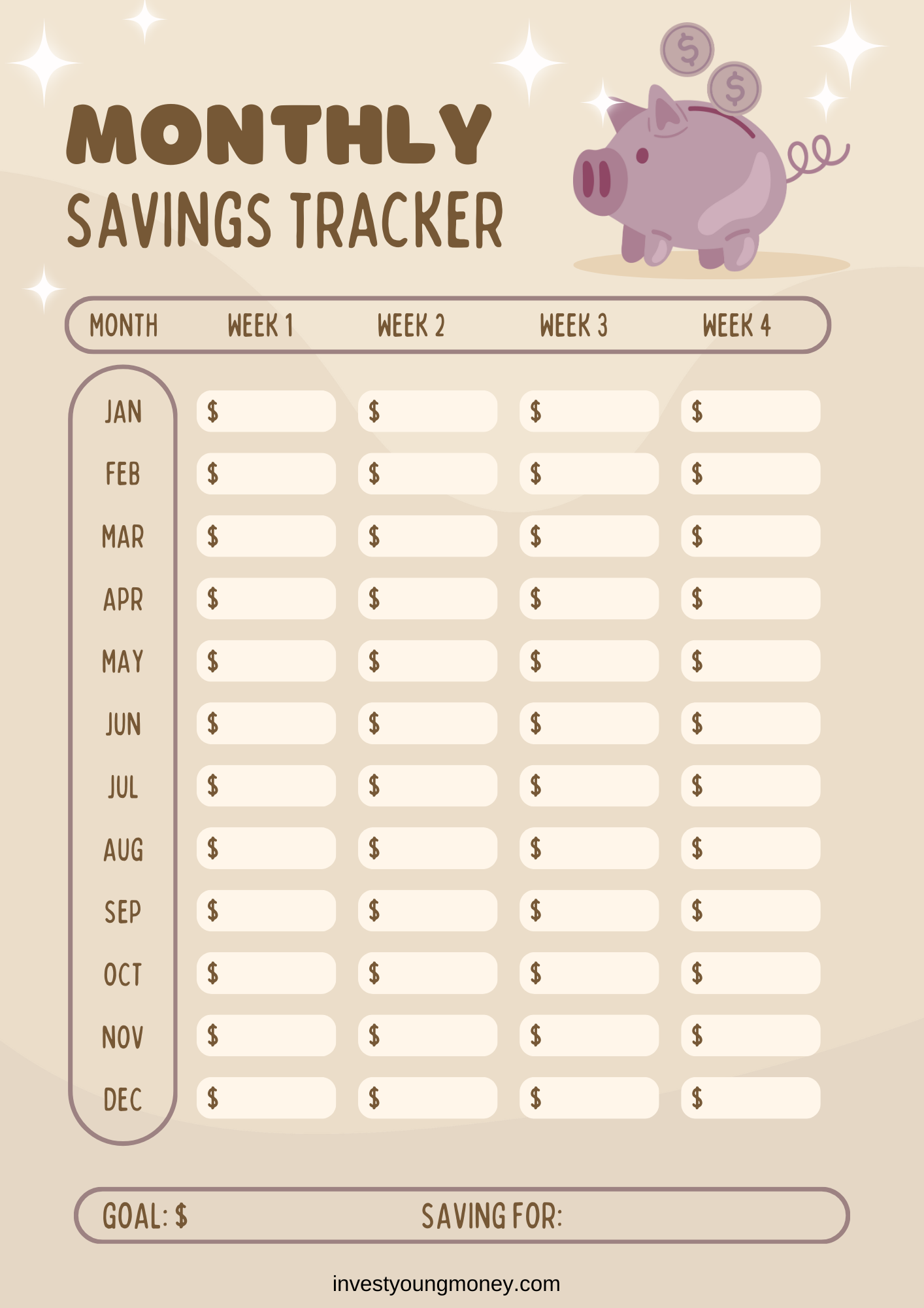 Middle School Savings Tracker - Digital Printable