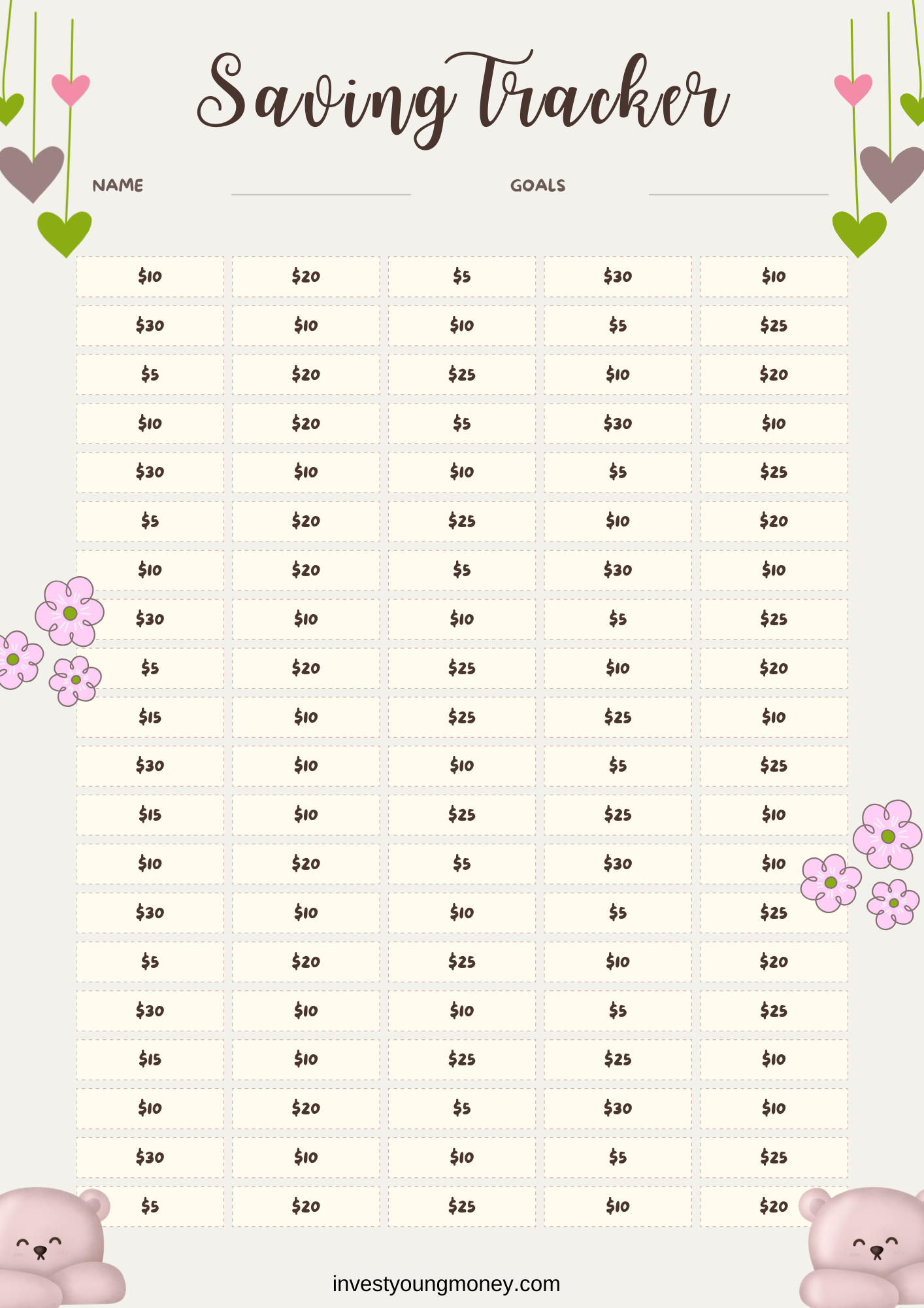 Middle School Savings Tracker - Digital Printable