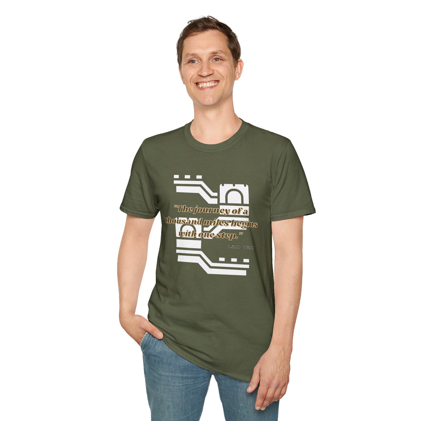 The Journey of a Thousand Miles Begins with One Step Unisex Softstyle T-Shirt Direction Quote Shirt Comfortable Daily Shirt Gift T-shirt