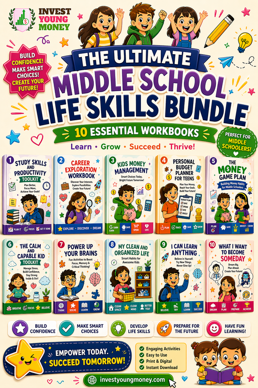 Middle School Life Skills Workbook Bundle | Teen Success Guide | Financial Literacy, Budgeting, Study Skills | Printable PDF Pack