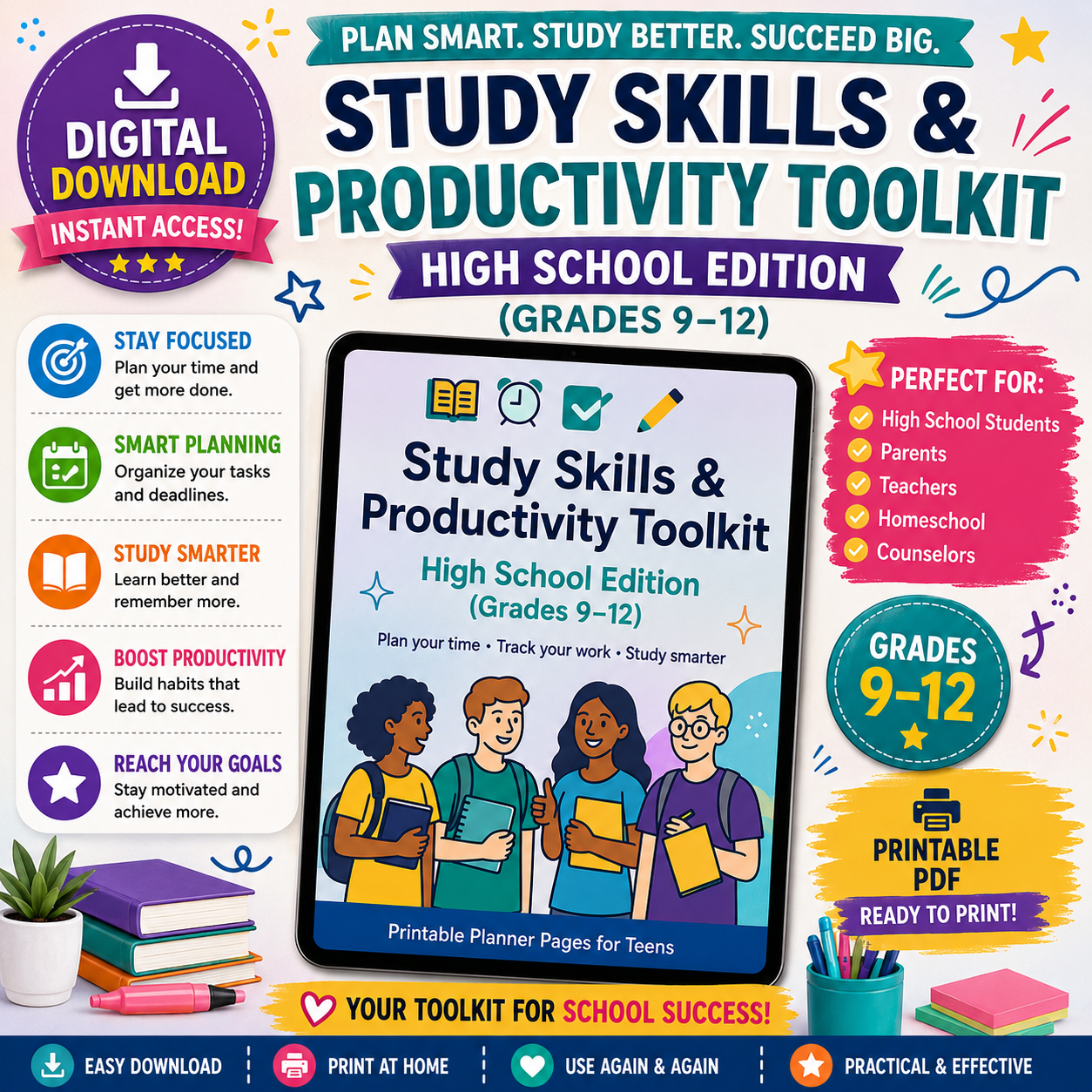 Study Skills & Productivity Toolkit | High School Planner & Organizer