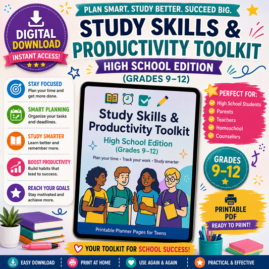 Study Skills & Productivity Toolkit | High School Planner & Organizer