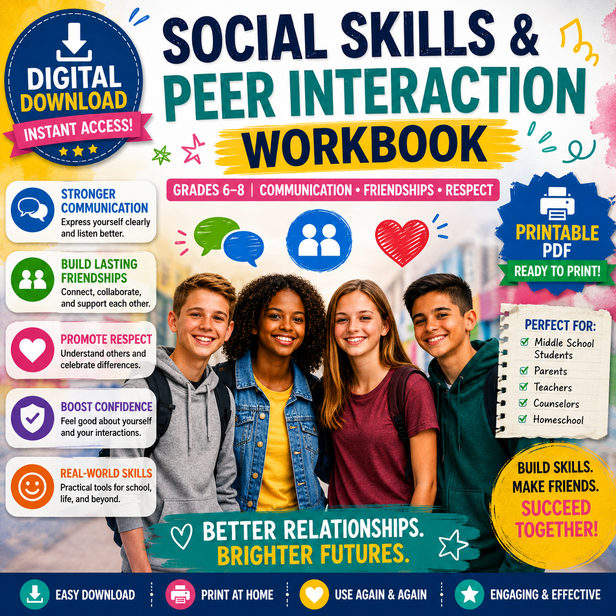 Social Skills & Peer Interaction Workbook (Printable Digital PDF)