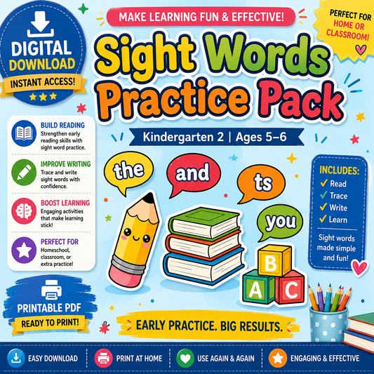 Sight Words Practice Pack | Kindergarten Reading Printable