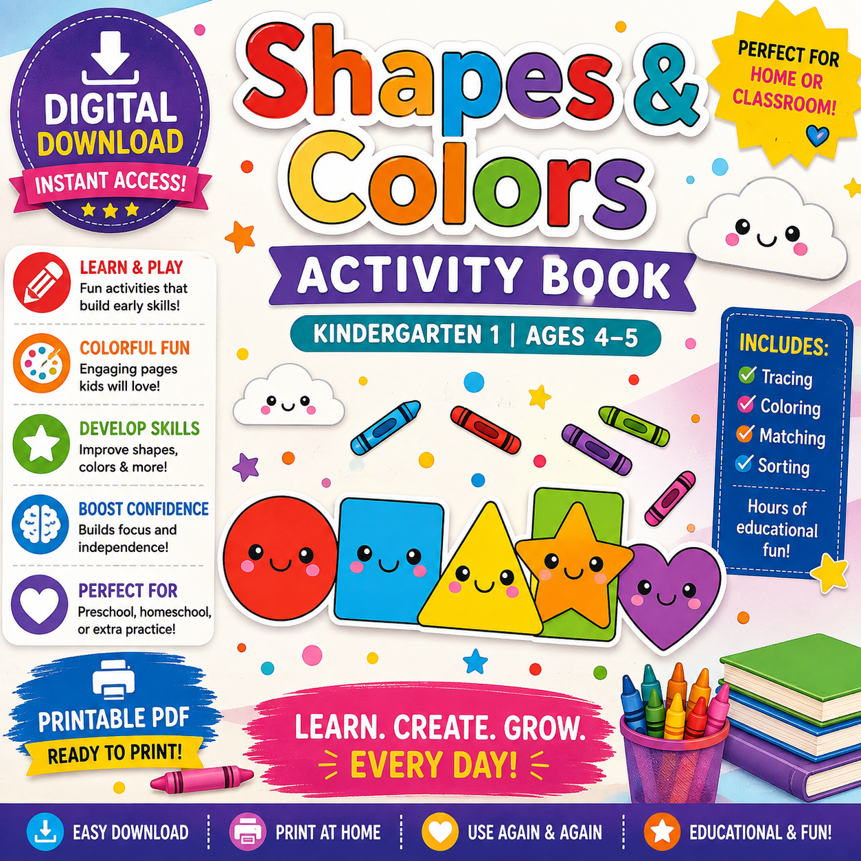 Shapes and Colors Activity Book | Kindergarten Printable