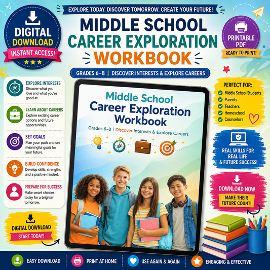 Middle School Career Exploration Workbook (Grades 6–8) | Life Skills & Career Readiness Printable PDF