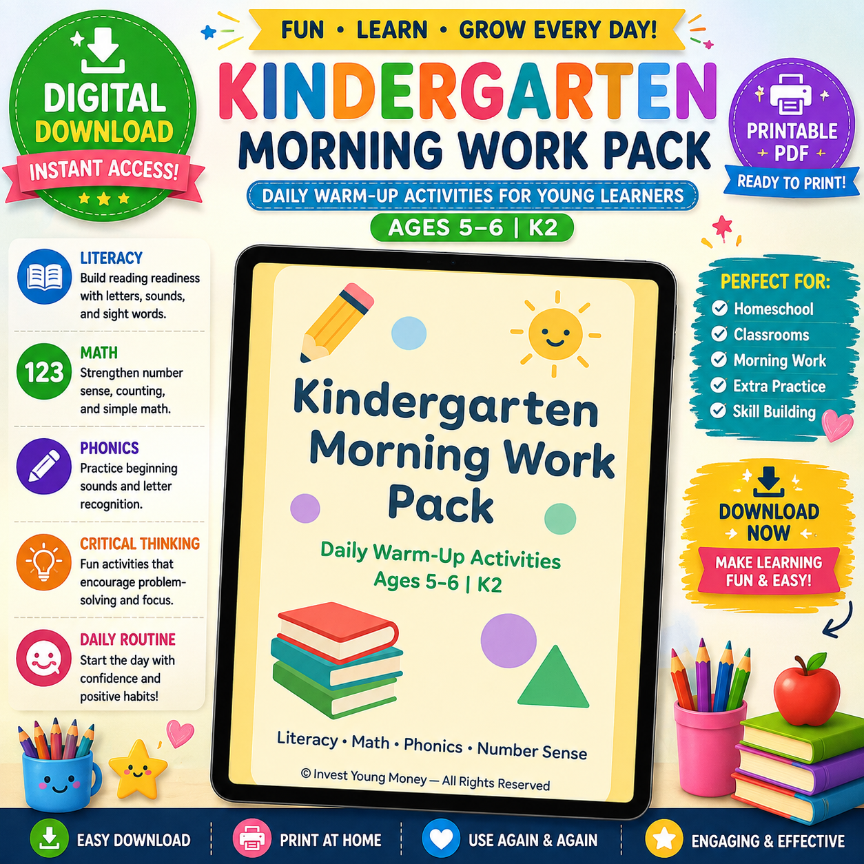 Kindergarten Morning Work Pack | Daily Warm-Up Printable