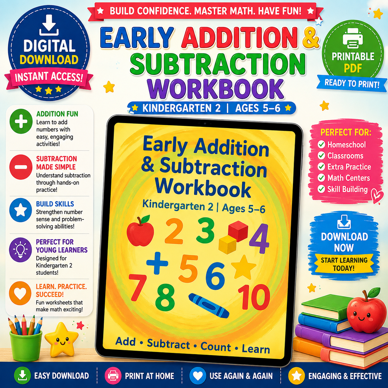 Early Addition and Subtraction Workbook | Kindergarten Math Printable