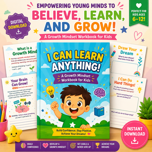 Growth Mindset Printable |I Can Learn Anything Workbook | Self-Confidence Activities for Kids | Social-Emotional Learning PDF