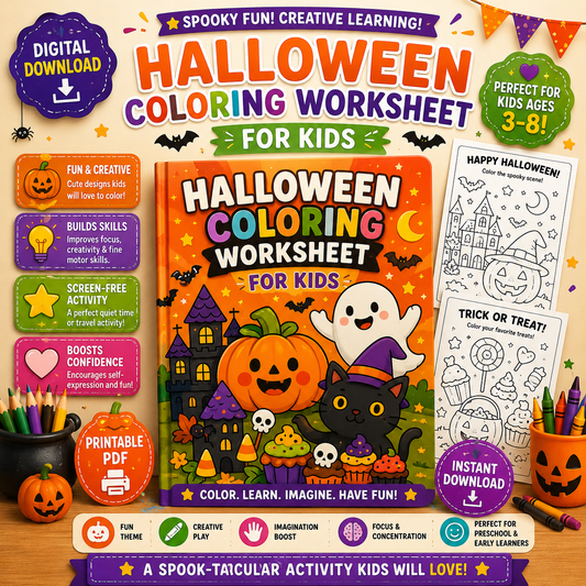 Halloween Coloring Worksheets for Kids | Cute Spooky Printable Activity Book | Elementary PDF Download