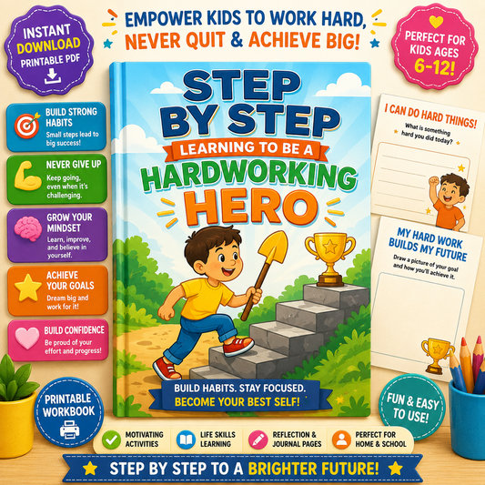 Step by Step: Learning to Be a Hardworking Hero – Character Building Workbook for Kids | Hard Work, Responsibility & Positive Habits | Elementary Life Skills Printable