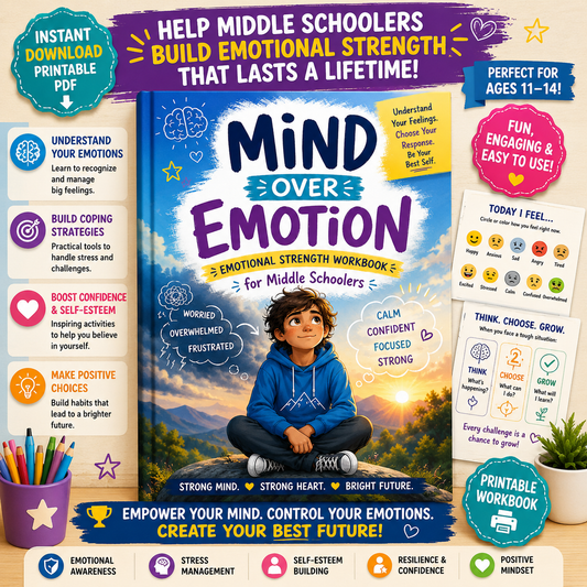 Mind Over Emotion for Middle Schoolers | Social Emotional Learning Workbook | Emotional Intelligence & Self-Control Activities | Printable SEL PDF