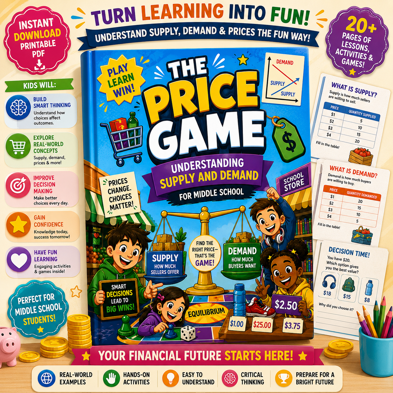 The Price Game for Middle Schoolers | Supply and Demand Workbook for Kids | Financial Literacy & Economics Activities | Printable PDF