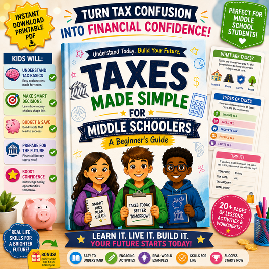 Taxes Made Simple for Middle Schoolers | Financial Literacy Workbook for Kids | Introduction to Taxes for Beginners | Printable Economics PDF