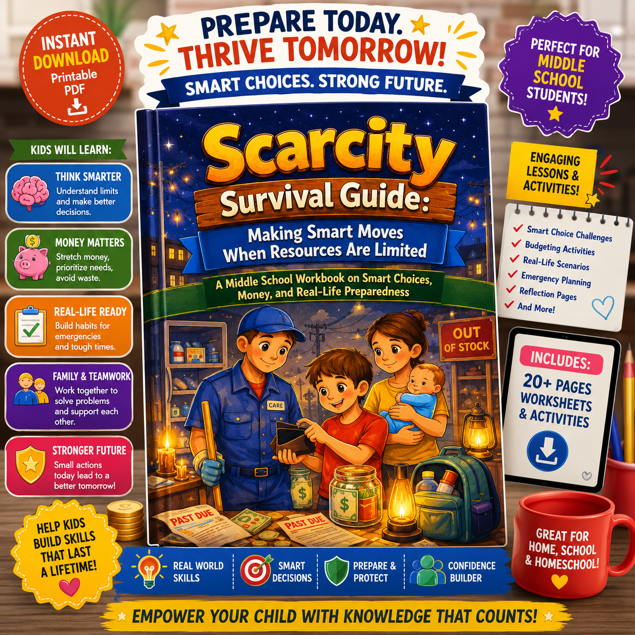 Scarcity Survival Guide for Middle Schoolers | Financial Literacy Workbook for Teens | Economics & Smart Decision-Making Printable PDF