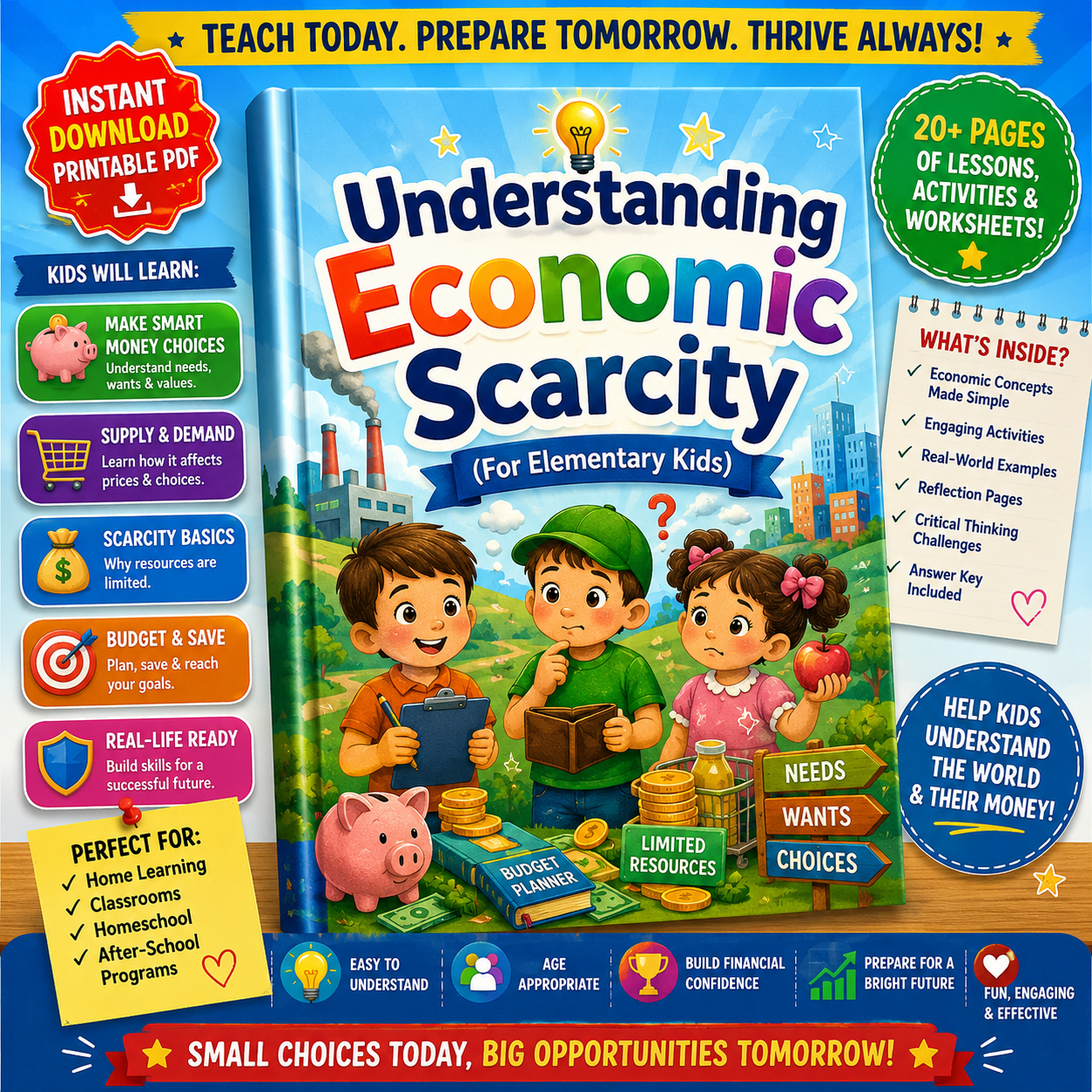 Scarcity Book | Understanding Economic Scarcity for Elementary | Real Life Scarcity Book | | Elementary Financial Literacy Printable | Economics Lesson Activities | Money Skills PDF
