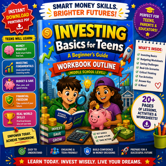 Investing Basics for Middle Schoolers | Investment Book For Middle Schooler | Teen Financial Literacy Workbook | Beginner Investing Lessons | Money Management Printable PDF