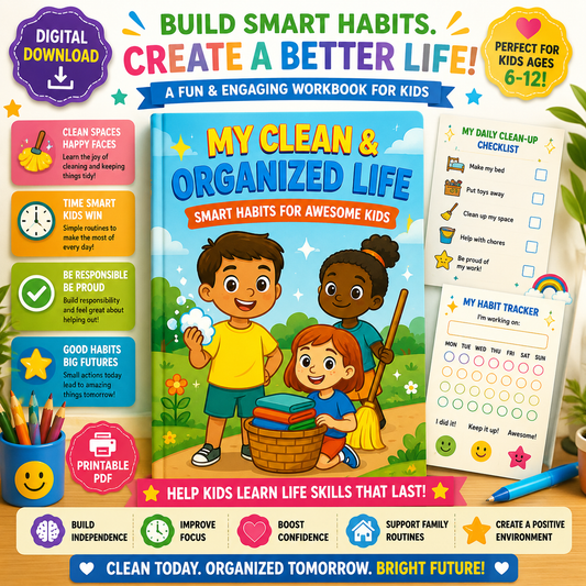 Life Skills Workbook for Kids | Clean & Organized Habits, Daily Routine, Responsibility Activities | Elementary Printable PDF