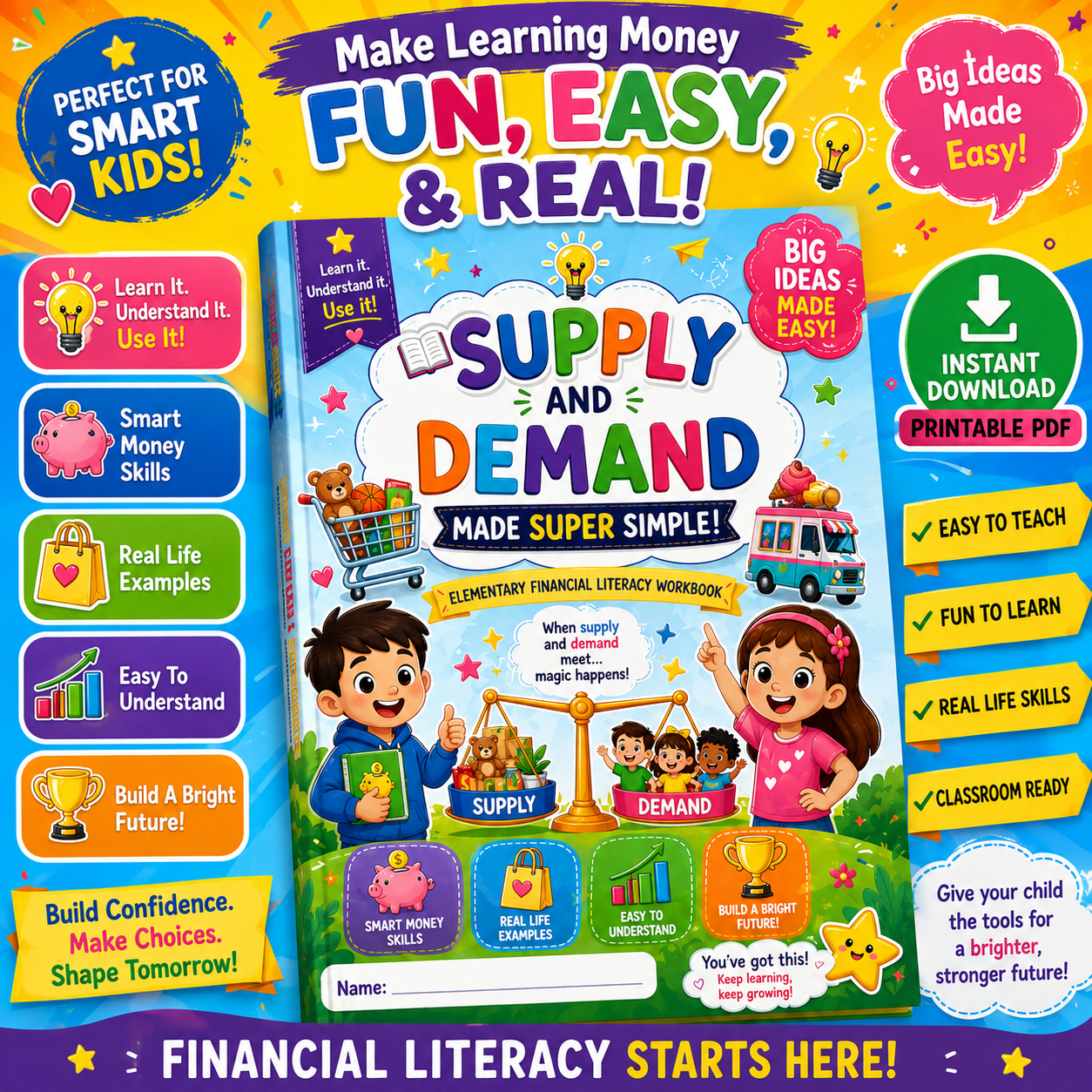 Supply and Demand for Elementary Kids | Financial Literacy Workbook for Children | Economics Activities