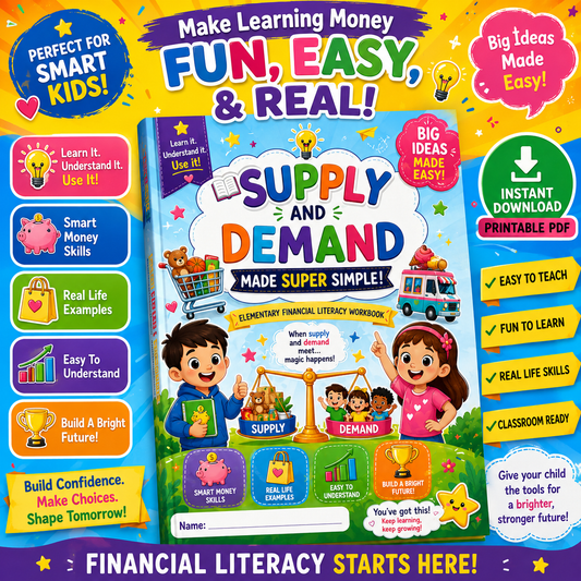 Supply and Demand for Elementary Kids | Financial Literacy Workbook for Children | Economics Activities